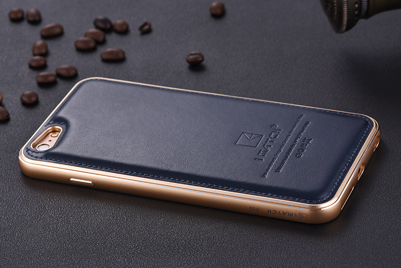 iMatch Luxury Aluminum Metal Bumper Premium Genuine Leather Back Cover Case for Apple iPhone 6S/6 & iPhone 6S Plus/6 Plus