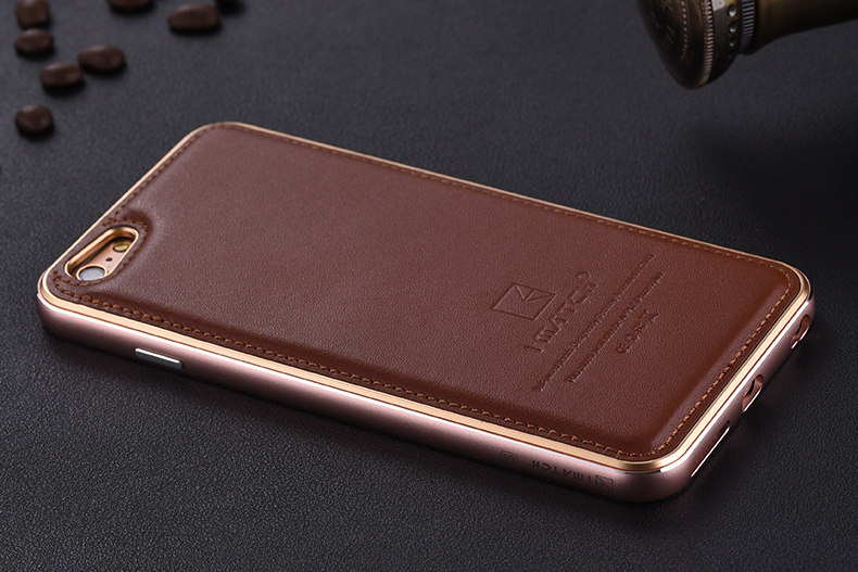 iMatch Luxury Aluminum Metal Bumper Premium Genuine Leather Back Cover Case for Apple iPhone 6S/6 & iPhone 6S Plus/6 Plus