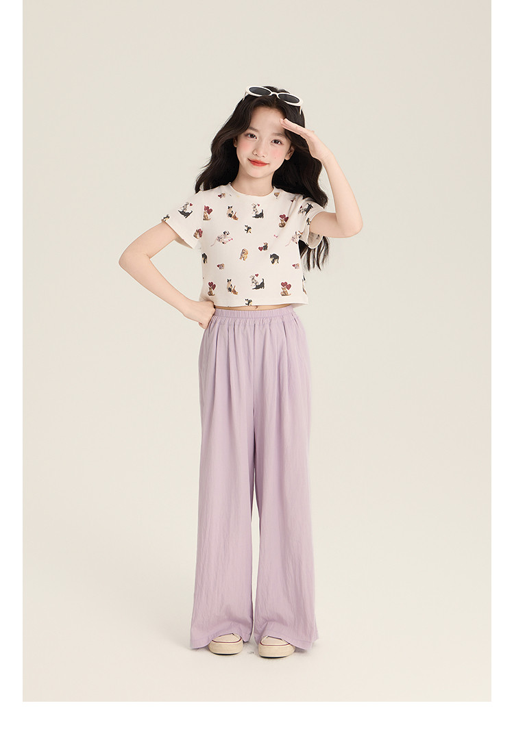 Amybaby Girls' Pants Summer 2026 New Style Lazy Style Pure Color Simple Versatile Loose Wide-Leg Pants — 14