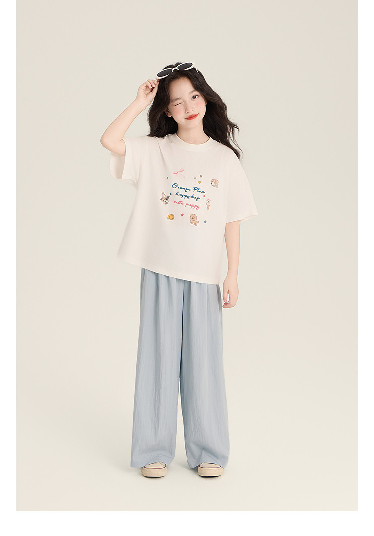 Amybaby Girls' Pants Summer 2026 New Style Lazy Style Pure Color Simple Versatile Loose Wide-Leg Pants — 29