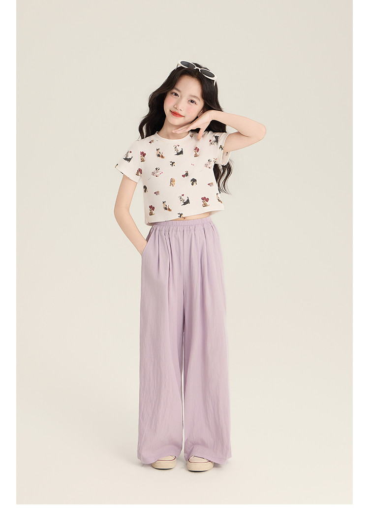 Amybaby Girls' Pants Summer 2026 New Style Lazy Style Pure Color Simple Versatile Loose Wide-Leg Pants — 10