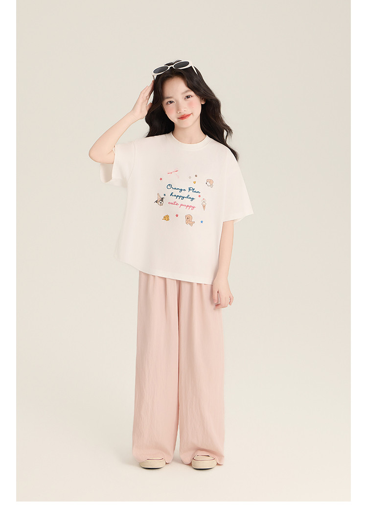 Amybaby Girls' Pants Summer 2026 New Style Lazy Style Pure Color Simple Versatile Loose Wide-Leg Pants — 20