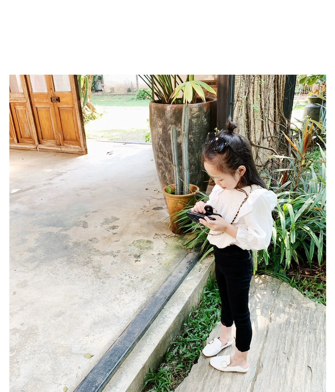 Amybaby quần áo trẻ em nữ áo dài tay 2019 mới cho trẻ em mùa xuân áo sen lá công chúa - Áo sơ mi sơ mi sát nách trẻ em