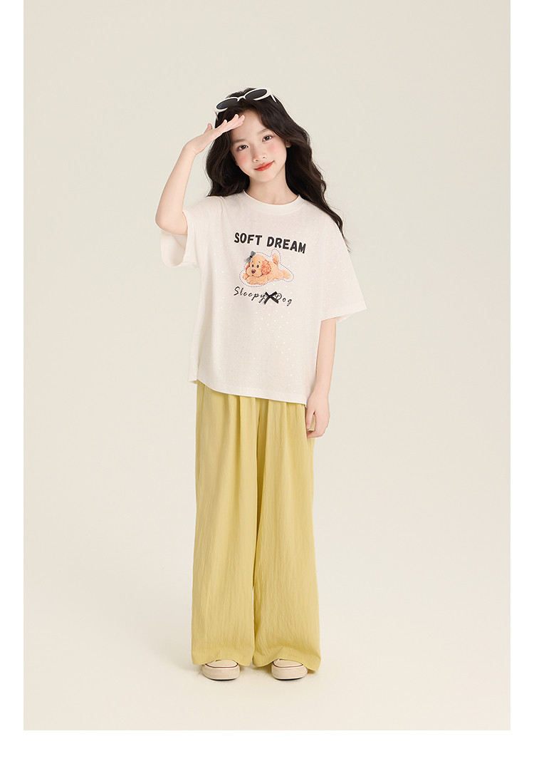 Amybaby Girls' Pants Summer 2026 New Style Lazy Style Pure Color Simple Versatile Loose Wide-Leg Pants — 44