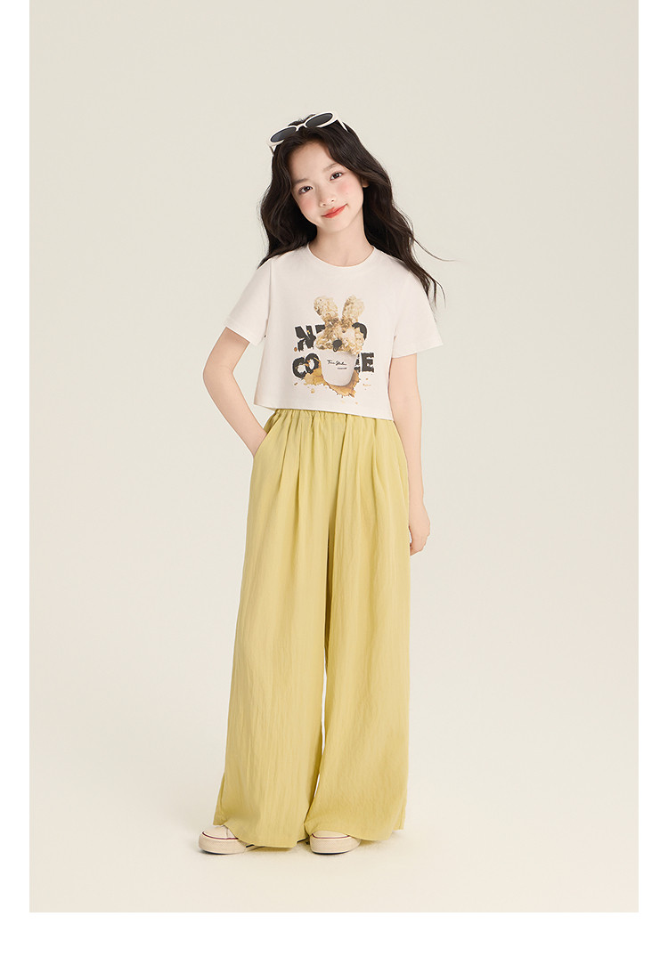 Amybaby Girls' Pants Summer 2026 New Style Lazy Style Pure Color Simple Versatile Loose Wide-Leg Pants — 39