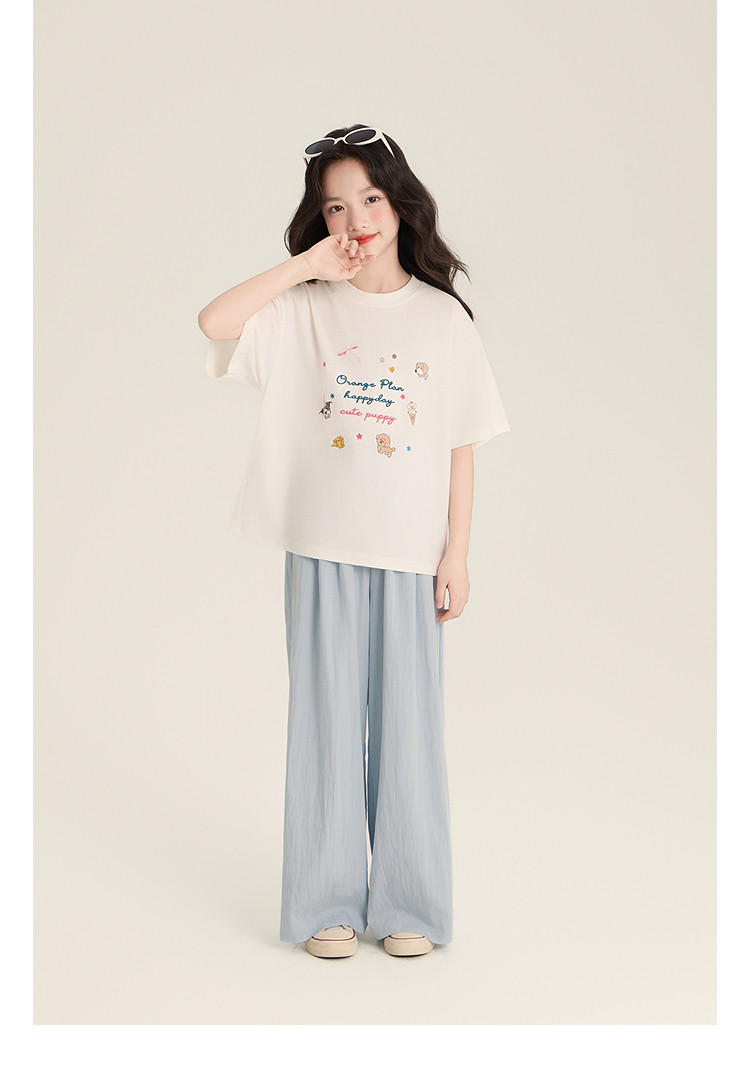 Amybaby Girls' Pants Summer 2026 New Style Lazy Style Pure Color Simple Versatile Loose Wide-Leg Pants — 30