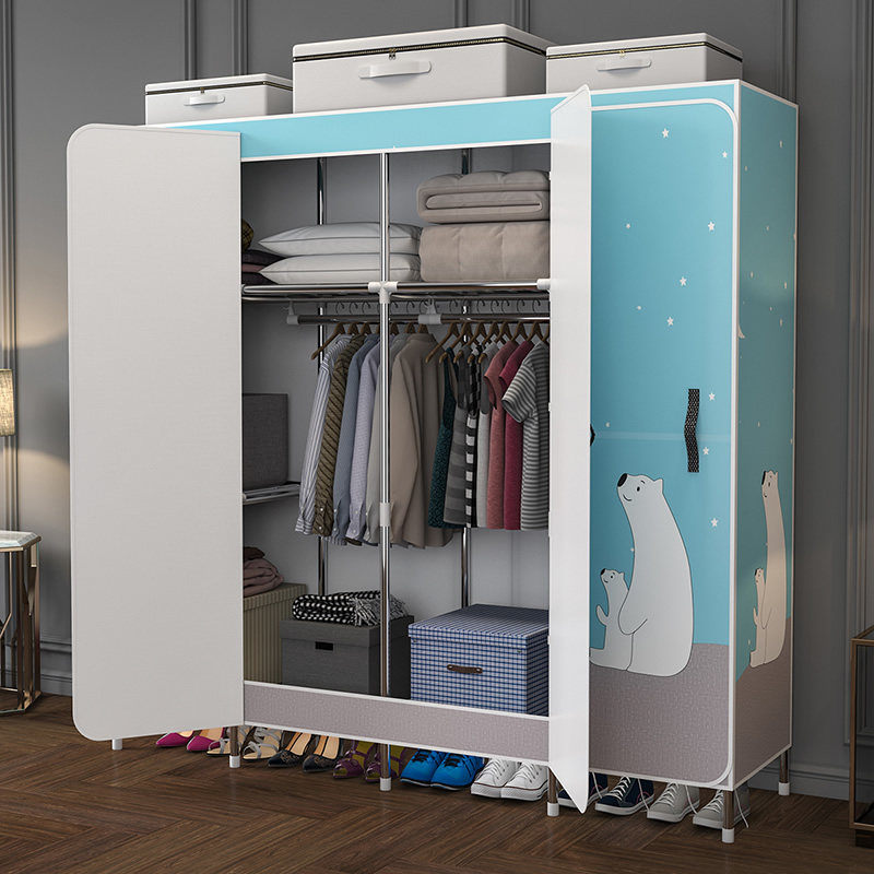 Simple wardrobe rental room with cloth wardrobe Home bedroom sturdy and durable steel tube plus coarse modern minimalist open door style