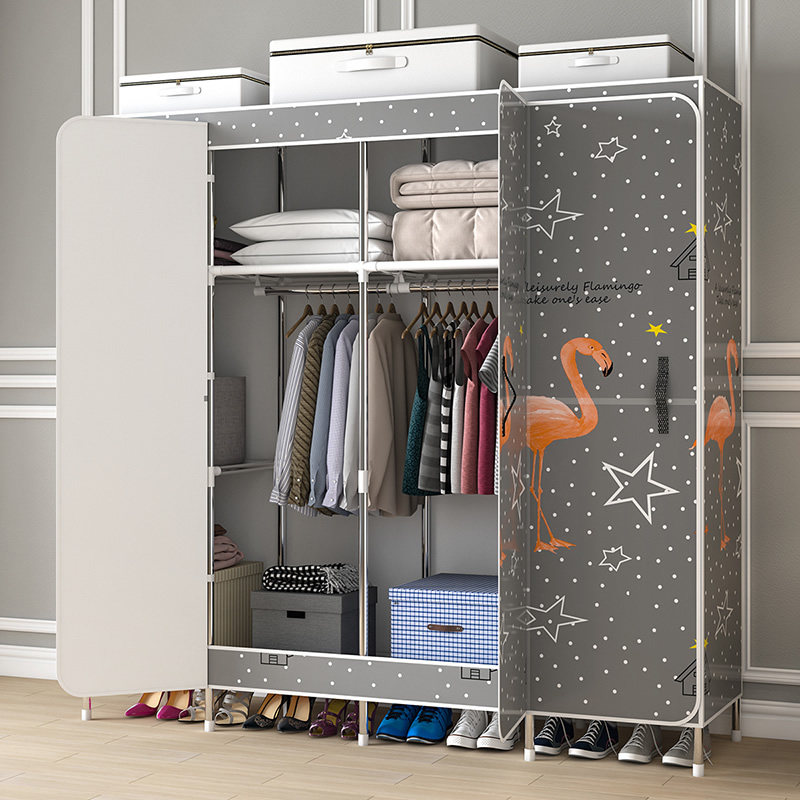 Wardrobe Rental Room Home Bedroom Simple Cloth Wardrobe Steel Pipe Plus Coarse Reinforcement Sturdy And Durable Open Door Style Chefs