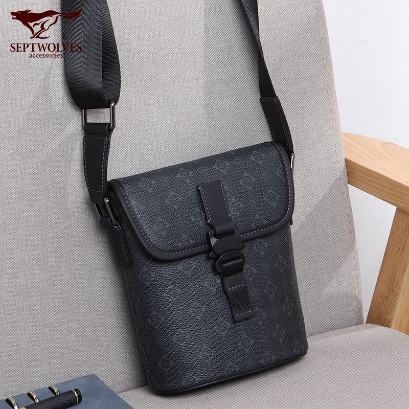 Seven Wolves Single Shoulder Bag Men's Inclined Cross Pack Casual Business Men's Bag Small Satchel High-end Light Jog Hang Bag Multifunction