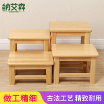 Small wooden stool household solid wood bench wooden stool low stool multifunctional square stool Log Square small stool strong and durable