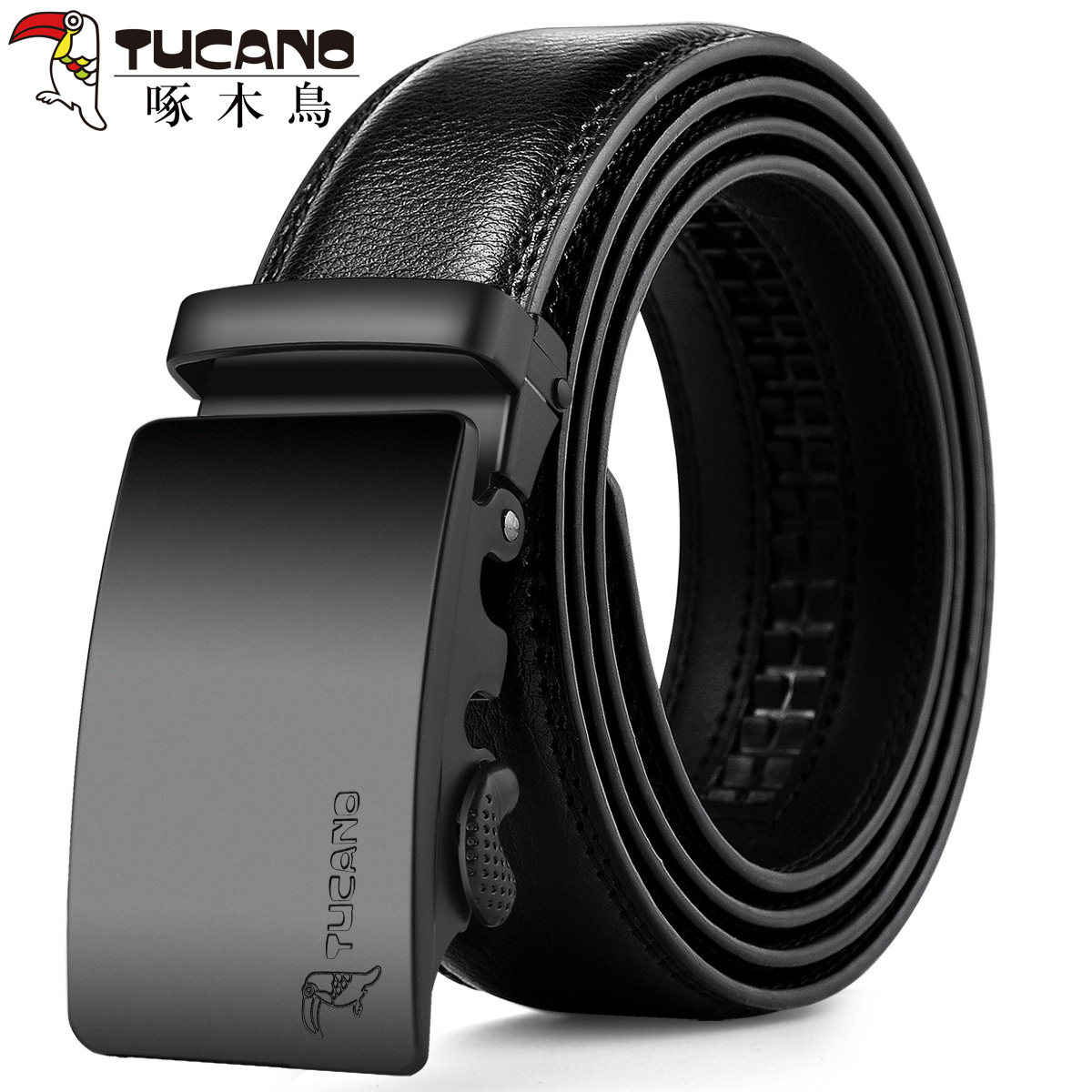 ニューウッドペッカー メンズ本革ベルト、ビジネスシンプル自動バックルウエストベルト、パンツベルト、ユースカジュアル多用途トレンディ