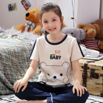 Childrens pajamas for girls summer cotton short-sleeved trousers Spring and autumn thin cartoon girls Zhongdai family uniforms