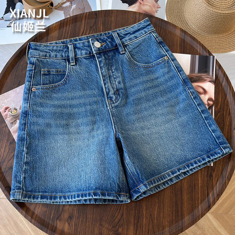 High-Waisted Straight-Leg Denim Shorts for Women, Summer 2026, Turkish Dark Blue, Slimming, Hip-Covering, Petite Wide-Leg Mid-Length Trendy Shorts High-Waisted Straight-Leg Denim Shorts for Women, Summer 2026, Turkish Dark Blue, Slimming, Hip-Covering, Petite Wide-Leg Mid-Length Trendy Shorts