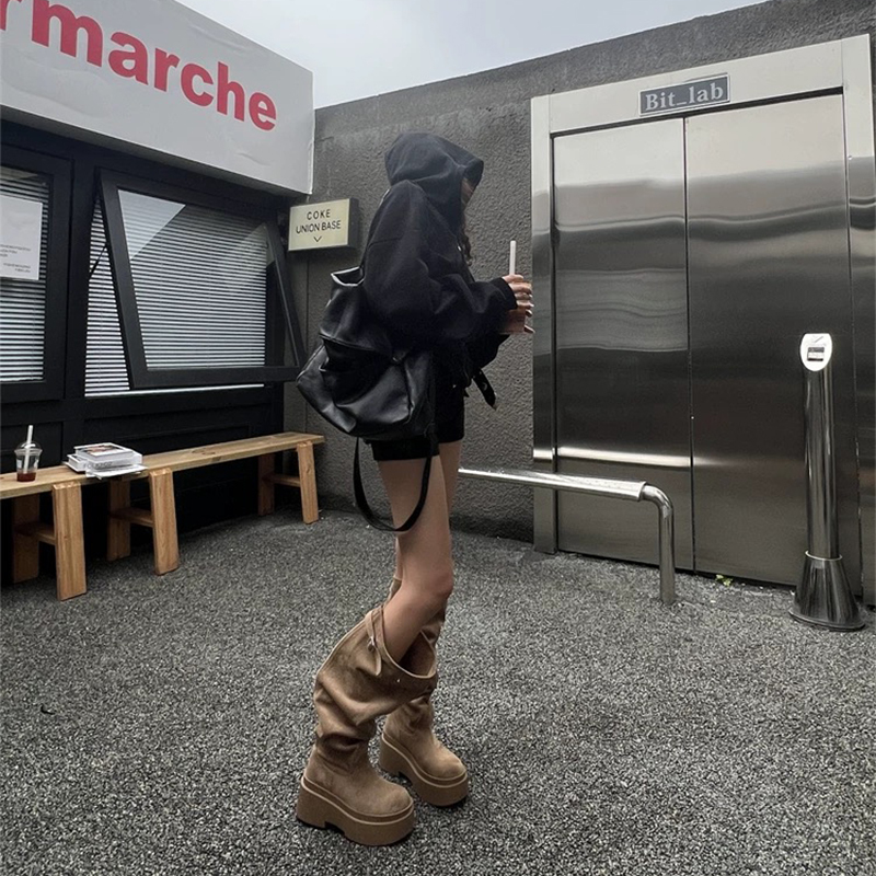 Wasteland Style Long Boots for Women 2025 New Model, Thick-Soled Height-Increasing Boots for Petite Figures, Suitable for the Northwest, Brown Slouch Boots Wasteland Style Long Boots for Women 2025 New Model, Thick-Soled Height-Increasing Boots for Petite Figures, Suitable for the Northwest, Brown Slouch Boots