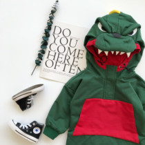 ins winter explosions baby boys and boys cartoon Three-Dimensional Modeling sweatshirt children green dinosaur thick and velvet jacket