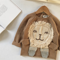 ins explosive autumn and winter boys and girls baby cute cartoon Three-dimensional handmade lion sweater children lion lion sweater