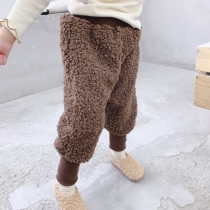 Autumn and winter cotton pants for boys and girls solid color hairy pants baby thick warm pants children lamb wool plus velvet Haren pants