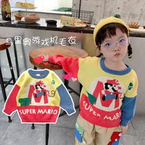 ins autumn and winter boys and girls baby Korean cute color-drawing sweater children cartoon animation color sweater