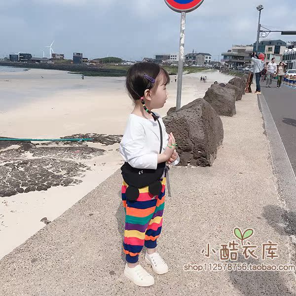 Mùa thu quần bé trai và bé gái Phiên bản Hàn Quốc của quần cotton chân bình thường quần bé sọc màu quần trẻ em cầu vồng - Quần quần áo thể thao trẻ em