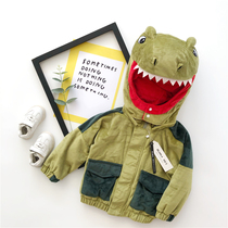Winter mens and womens childrens baby cartoon three-dimensional shape hooded cotton clothes Childrens green dinosaur thickened velvet jacket