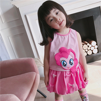 ins summer Children Baby cute cartoon Three-dimensional doll puffy dress girl pink bow skirt set