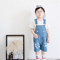 ins explosive summer New Baby pants boys and girls baby cute hole straps jeans children denim pants