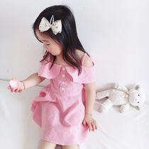 ins explosive summer Children Baby strapless red stripes shoulder princess dress girl pink suspender dress