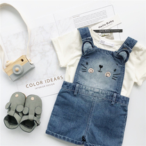 ins explosion summer models for boys and girls baby kitten straps denim shorts children cat denim pants