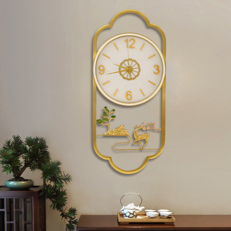 New Chinese-style all-copper home living room light luxury wall clock modern clock art dining room atmospheric deer head wall clock