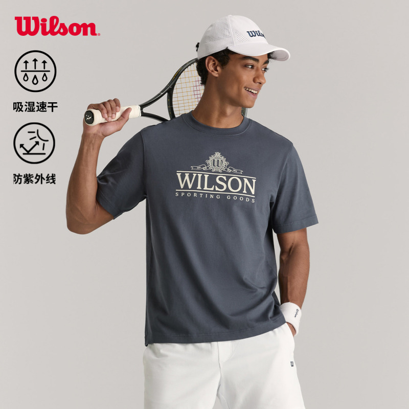 Wilson Official Summer Men's Tennis Sports Loose and Comfortable Cotton Versatile Knitted Short-Sleeved T-Shirt
