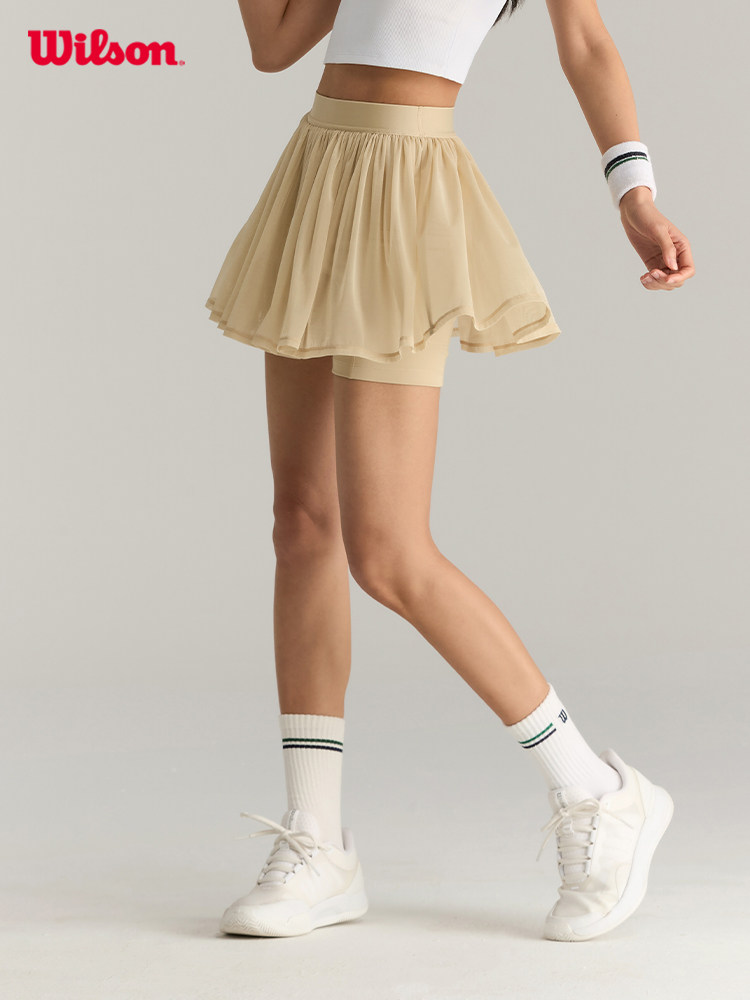 Wilson Official Summer Women's Tennis Skirt Versatile Double-Layer Sports Knit Skirt with Built-In Shorts