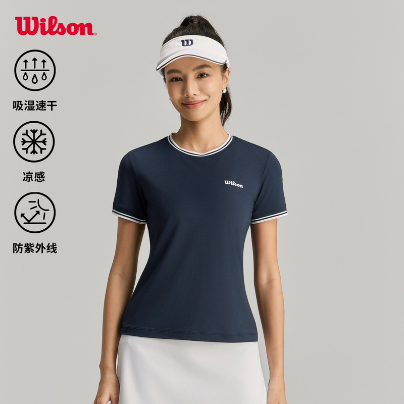 Wilson Wilson 26-Year Summer Women's Moisture-Absorbing, Quick-Drying, Breathable, Contrasting Color Cuffs Tennis Sports Short-Sleeved T-Shirt