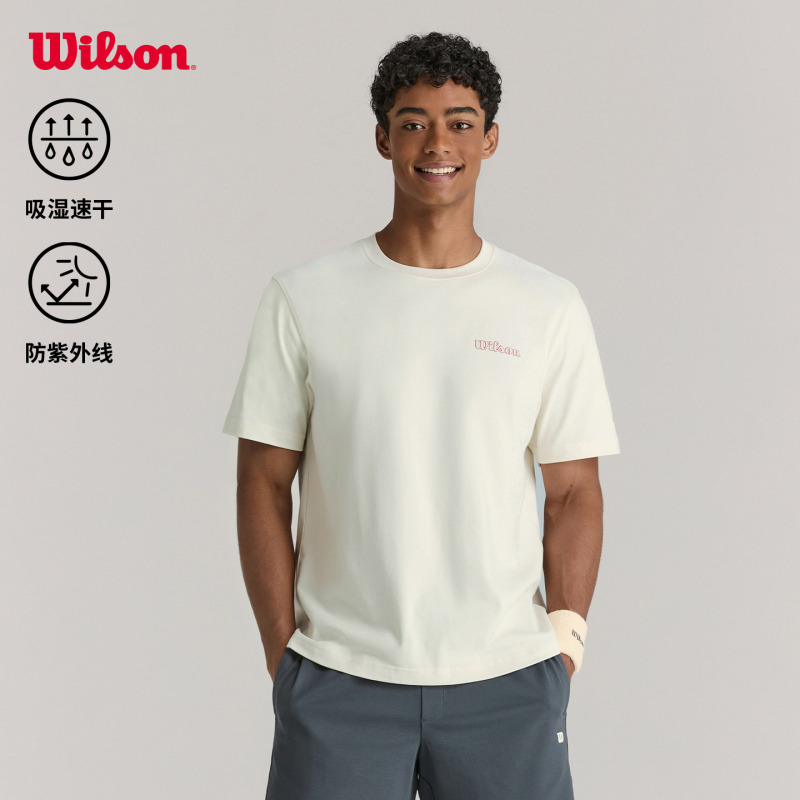 Wilson Summer Men's Tennis Sports Loose and Comfortable Cotton Versatile Round Neck Knitted Short-Sleeved T-Shirt