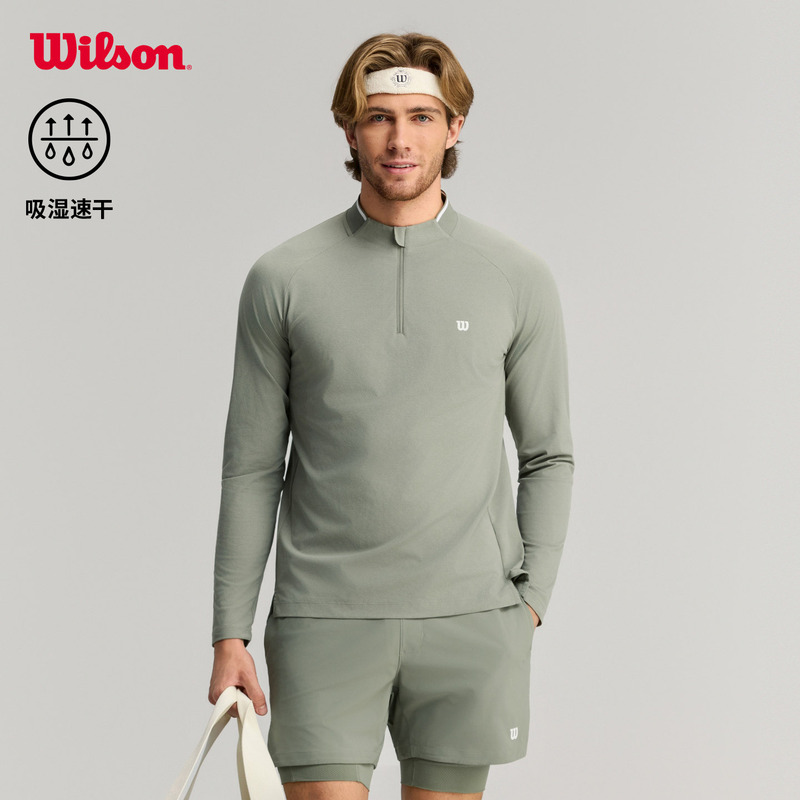 Wilson Wilson's 26Th Spring New Men's Moisture-Absorbing, Quick-Drying, Lightweight, Stretchy Half-Zip Tennis Long-Sleeved T-Shirt Wilson Wilson's 26Th Spring New Men's Moisture-Absorbing, Quick-Drying, Lightweight, Stretchy Half-Zip Tennis Long-Sleeved T-Shirt