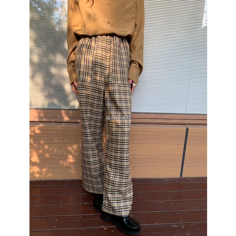 Sleep At 11 Retro Design Sense Plaid Loose Broadleg Casual Pants Women Fall 100 Lap Tightness Waist Length Pants