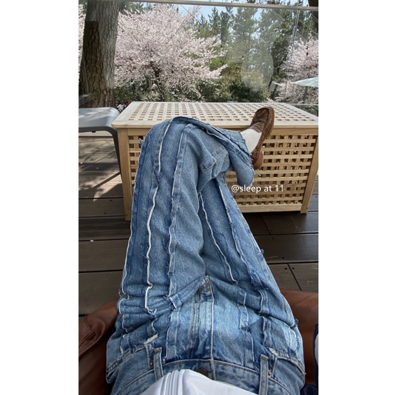 Sleep at 11 designer's retro hair side loose Lean Casual Jeans Women 2022 Summer New Girl