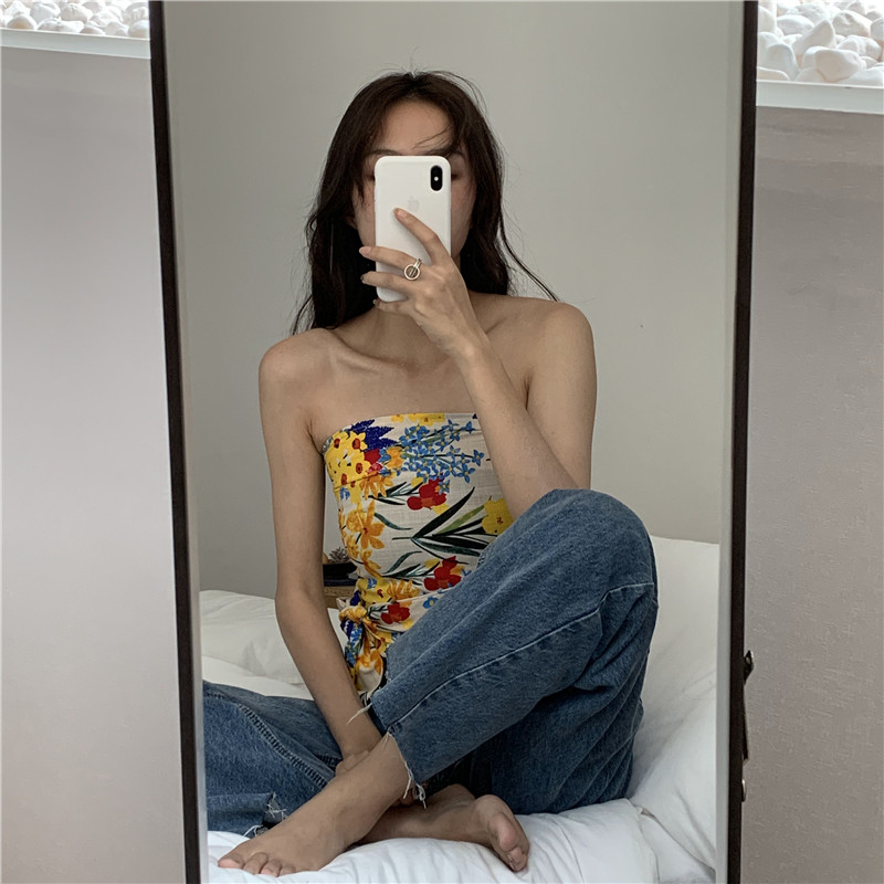 Sleep at 11 Resort style chest wrap bandeau strapless vest outer wear design sense strap top women's summer new