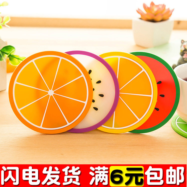 Round cartoon jelly color fruit shape coaster silicone cup mat creative non-slip heat insulation pad tea coaster bowl mat