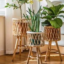 Nordic ins style living room plant bamboo flower basket decoration monstera rattan flower pot balcony flower stand