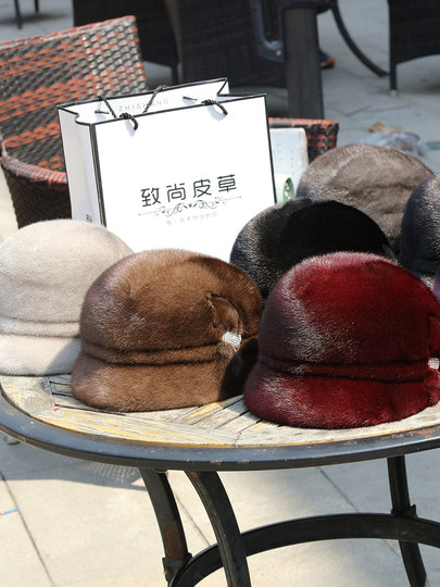 Mink fur hat for women in winter middle-aged and elderly whole mink fur winter fashion mink velvet warm mom fur fisherman hat
