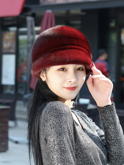 Mink fur hat for women in winter middle-aged and elderly whole mink fur winter fashion mink velvet warm mom fur fisherman hat