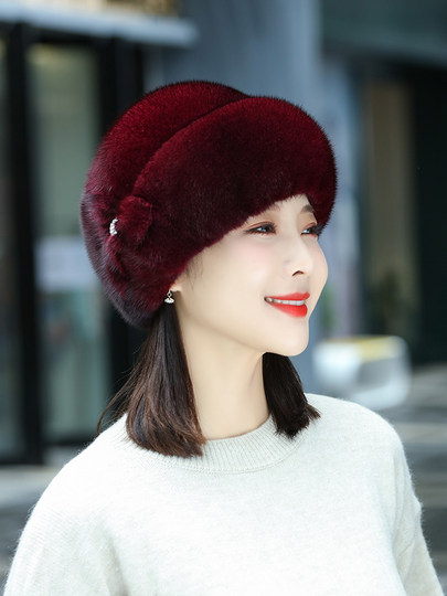 New Mink Fur Hat for Women, Middle-Aged and Elderly, Winter Ear Protection, Warm Whole Mink Fur, Winter Mink Velvet, Mother's Fur Hat