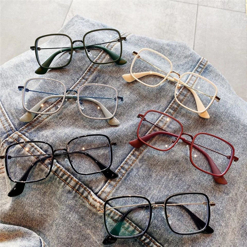 Children's square flat mirror children's new metal frame retro glasses tide children's stage catwalk personality matching