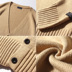 Yichen giản dị áo len nam mùa thu 2019 mới oversize màu rắn cổ chữ V áo len dệt kim C - Áo len