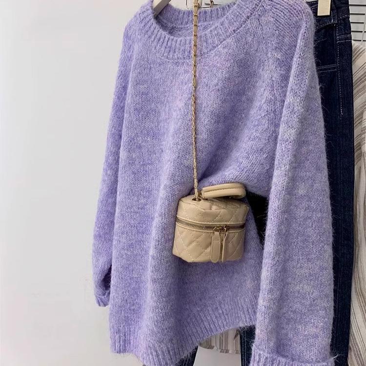 2024 New Style Base Layer Top, Lazy Style Loose Cashmere Sweater for Women, Autumn and Winter Purple Pullover Soft Knit Sweater