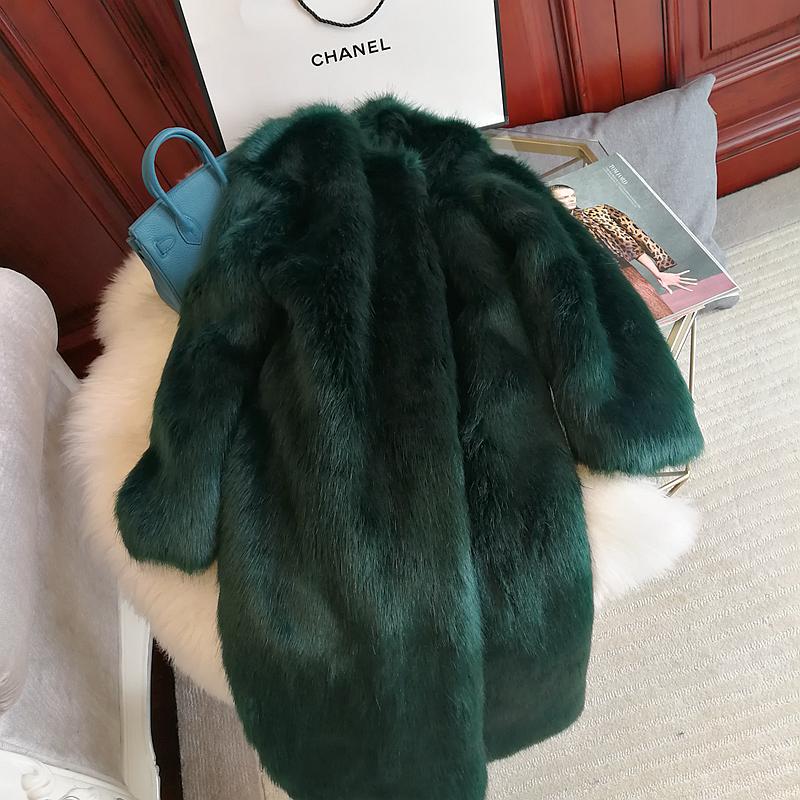 Green Eco-Friendly Faux Fur Women's Winter New European and American Style Mid-Length Super Warm Thick Fur Coat