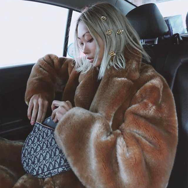 Teddy Bear Coat for Women, Polo Collar, Eco-Friendly Fur Coat, Loose Mid-Length, Fluffy Fur, Warm and Thick, New Style