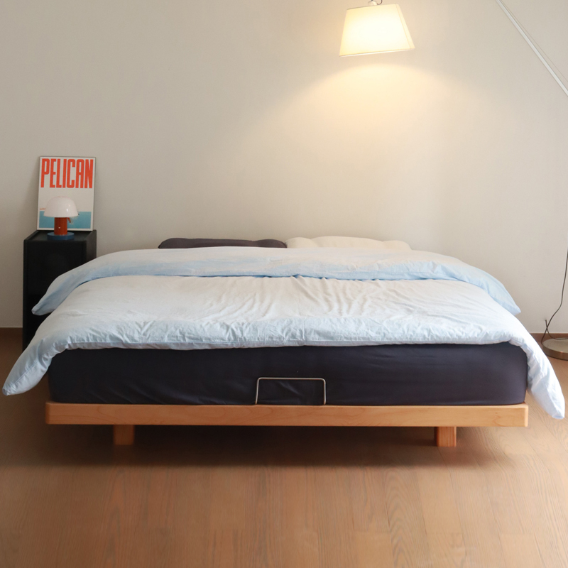 Suspended Bed Made of Solid Wood, Nordic Style, French Vintage, No Headboard, Japanese Style, All Beech Wood Tatami, Small Apartment Bed Frame