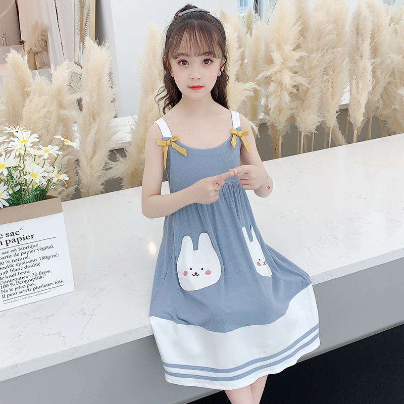 Modal children's nightgown princess wind summer thin style girl girl suspender pajamas cute super cute summer summer style