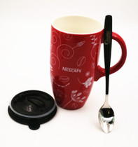Take a picture of the spoon Nestlé coffee cup with lid coffee mug mug personalized red cup
